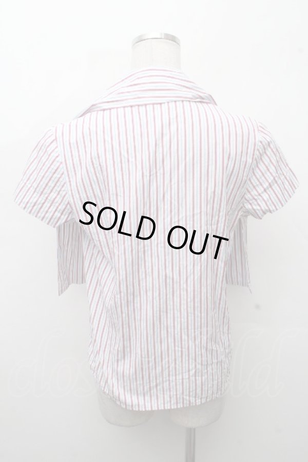 画像2: ヴィヴィアンウエストウッド 中古 / タイフロントブラウス  白ｘ赤ｘブルー  S-26-04-22-043-bl-AS-ZS (2)