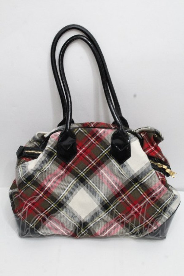 画像2: ヴィヴィアンウエストウッド 中古 / タータンチェックバッグ  白ｘ赤  S-26-04-29-037-ba-AS-ZS (2)