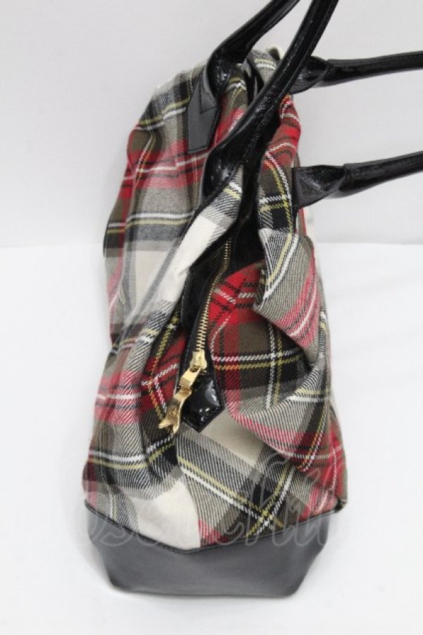 画像3: ヴィヴィアンウエストウッド 中古 / タータンチェックバッグ  白ｘ赤  S-26-04-29-037-ba-AS-ZS (3)