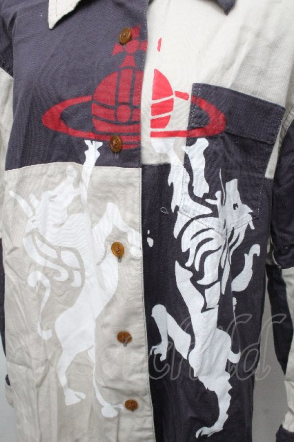 画像3: ヴィヴィアンウエストウッド 中古 / ホース＆ライオンブロッキングシャツ 00 紺ｘオフ  S-26-04-29-047-bl-AS-ZS (3)