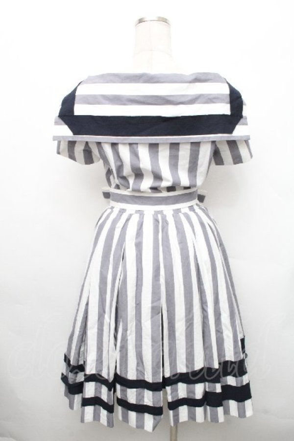画像2: ヴィヴィアンウエストウッド 中古 / マリンストライプワンピース 00 グレーｘ白  S-26-04-29-054-op-AS-ZS (2)