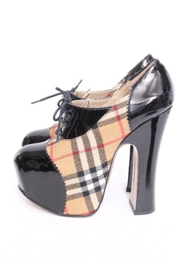 画像2: ヴィヴィアンウエストウッド 中古 / ｘBURBERRY エレベーテッドコートシューズ 38 1/2 黒ｘブラウン  S-26-06-10-025-sh-AS-ZS (2)