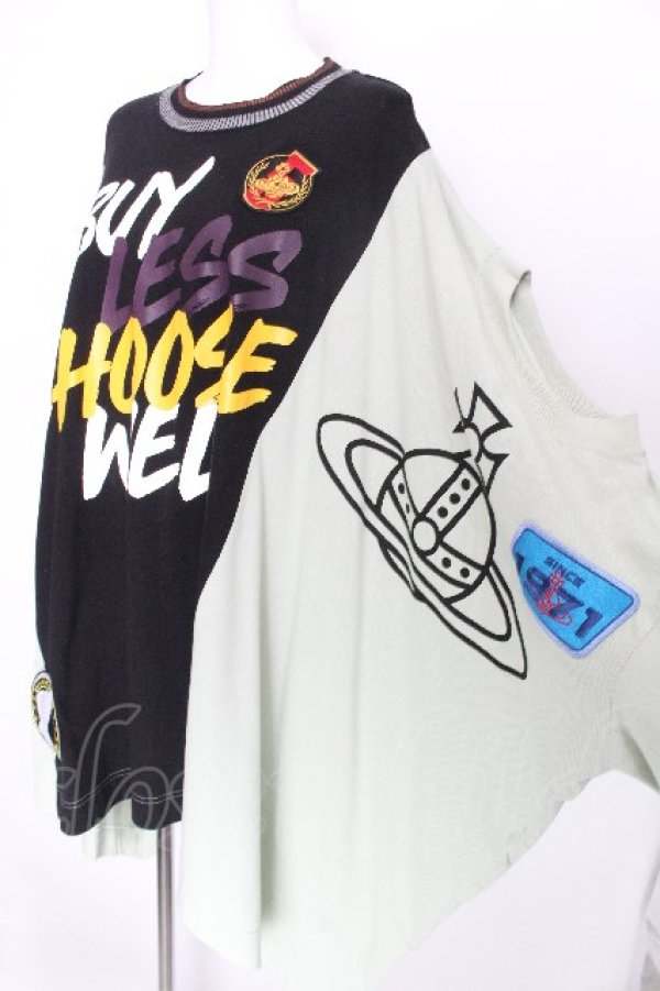 画像4: ヴィヴィアンウエストウッド MAN 中古 / BUY LESS CHOOSE WELL スウェット 00 黒ｘグリーン  S-26-08-16-047-ts-HR-ZS (4)