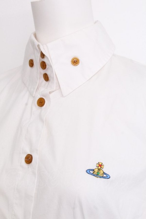画像3: ヴィヴィアンウエストウッド 中古 / カラーオーブ刺繍高襟シャツ 40 白  S-26-09-06-024-bl-AS-ZS (3)
