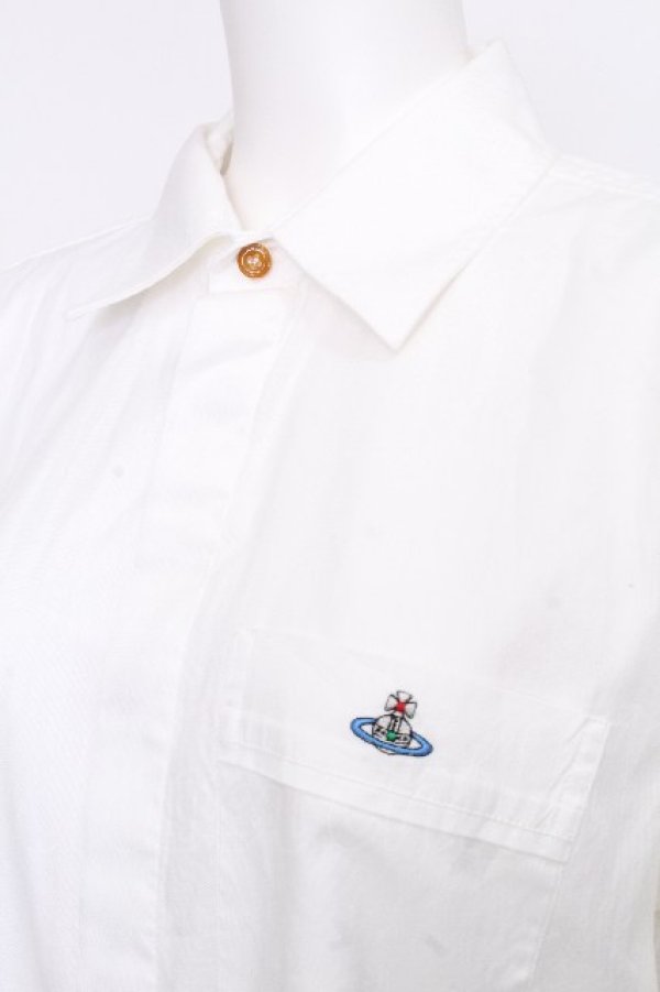 画像3: ヴィヴィアンウエストウッド 中古 / カラーオーブ刺繍半袖シャツ 48 白  S-26-09-06-025-bl-AS-ZS (3)