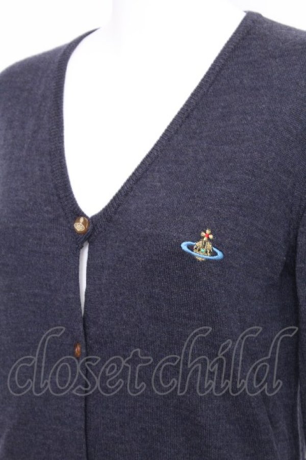 画像3: ヴィヴィアンウエストウッド 中古 / カラーオーブ刺繍ロングカーディガン S 紺  S-26-10-04-008-bl-AS-ZS (3)