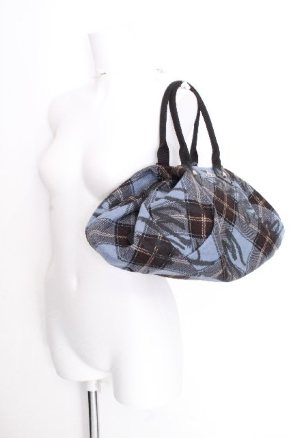 画像6: ヴィヴィアンウエストウッド 中古 / vivienne's タータンバッグ  サックスｘ黒  S-26-10-11-022-ba-AS-ZS (6)