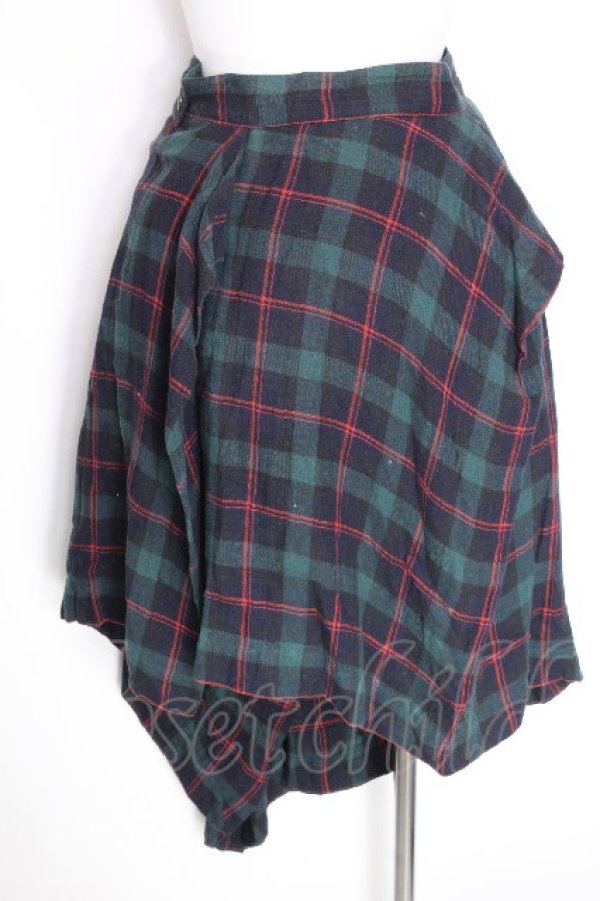 画像2: ヴィヴィアンウエストウッド 中古 / タータンチェック巻キスカート 3 グリーン  S-26-10-11-053-sk-AS-ZS (2)