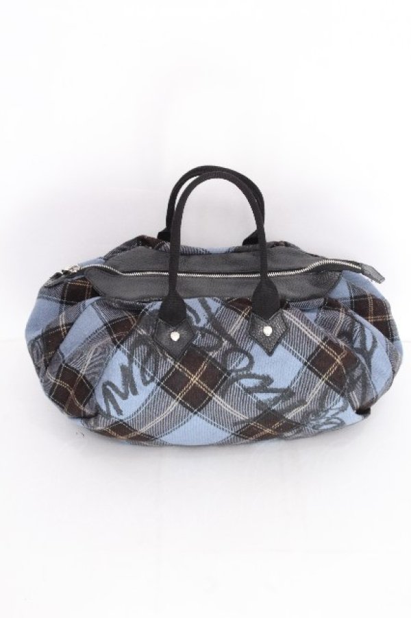 画像2: ヴィヴィアンウエストウッド 中古 / vivienne's タータンバッグ  サックスｘ黒  S-26-10-11-022-ba-AS-ZS (2)
