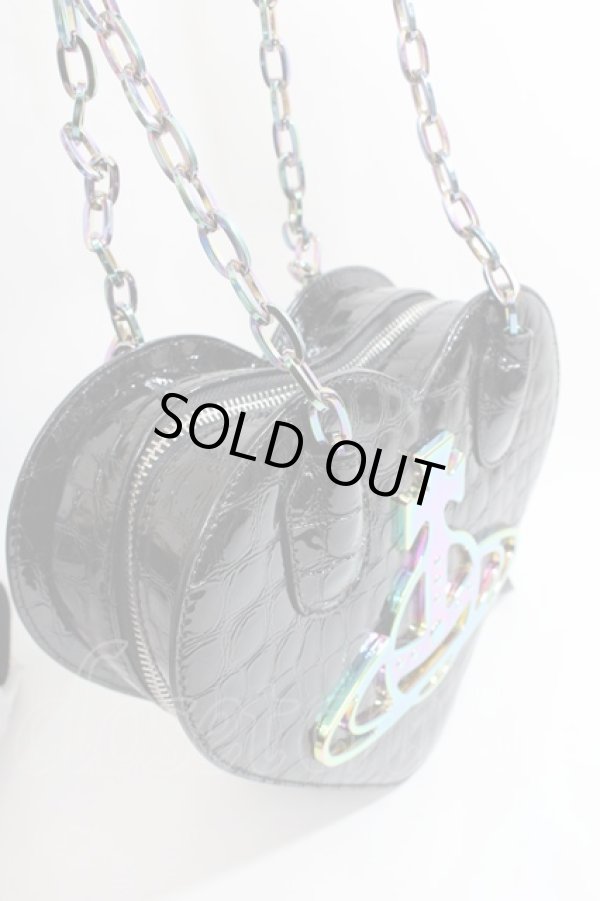 画像3: ヴィヴィアンウエストウッド 中古 / ARCHIVE ORBハートハンドバッグ  黒xオーロラ  Y-24-07-14-014-ba-SZ-ZY (3)