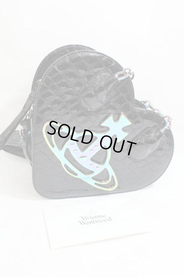 画像5: ヴィヴィアンウエストウッド 中古 / ARCHIVE ORBハートハンドバッグ  黒xオーロラ  Y-24-07-14-014-ba-SZ-ZY (5)