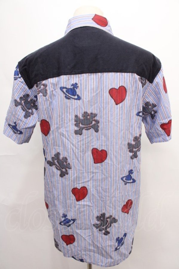 画像2: ヴィヴィアンウエストウッド MAN 中古 / MAN HEAR SKULL ORB ショートスリーブジップシャツ 46 ネイビー  Y-24-07-14-019-bl-SZ-ZI (2)