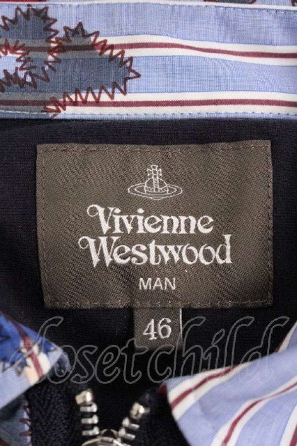 画像3: ヴィヴィアンウエストウッド MAN 中古 / MAN HEAR SKULL ORB ショートスリーブジップシャツ 46 ネイビー  Y-24-07-14-019-bl-SZ-ZI (3)