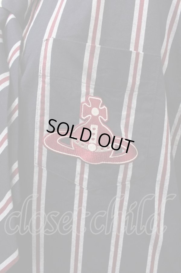 画像3: ヴィヴィアンウエストウッド 中古 / レジメンタルストライプネクタイ付シャツ 00 紺  Y-24-09-11-018-to-AS-ZY (3)