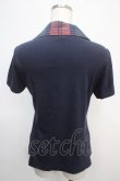 画像2: ヴィヴィアンウエストウッド 中古 / 単色オーブ刺繍&チェック襟ポロカットソー 2 紺  Y-25-04-30-032-to-SZ-ZY (2)