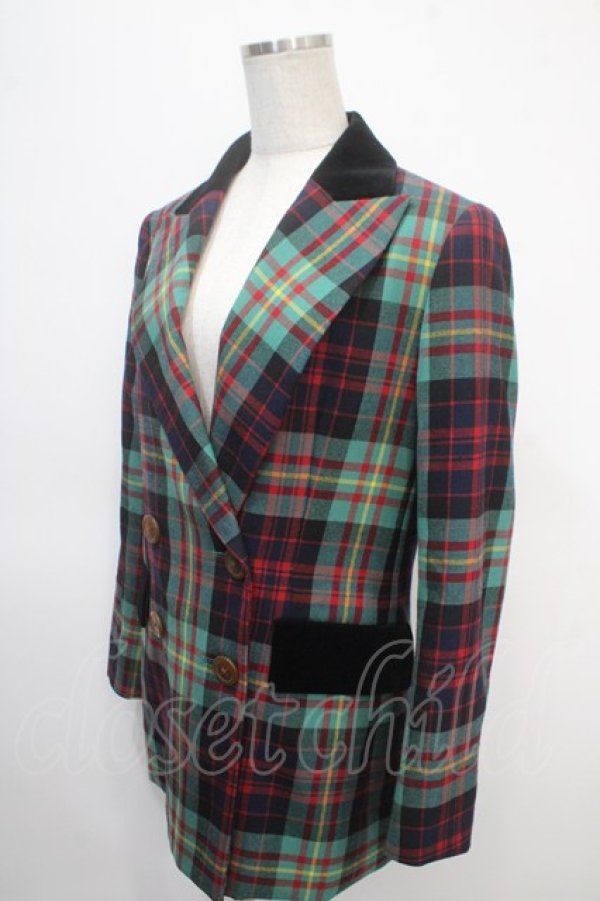 画像3: ヴィヴィアンウエストウッド 中古 / TARTAN CHECKピークドカラーロングジャケット M グリーン  Y-25-04-30-052-jc-SZ-OS (3)
