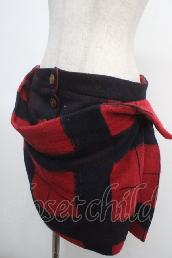 画像3: ヴィヴィアンウエストウッド 中古 / タータンチェック柄ウールスカート 2 レッド  Y-25-04-30-068-sk-SZ-ZY (3)