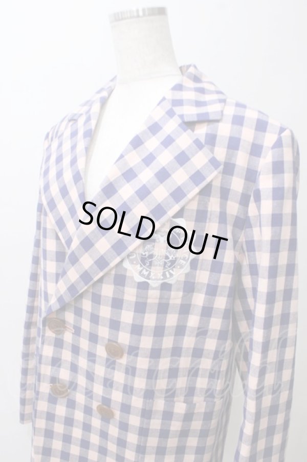 画像3: ヴィヴィアンウエストウッド 中古 / 綿麻ギンガムチェックダブルブレストジャケット 02 ピンク×ネイビー  Y-25-05-28-059-jc-SZ-OS (3)