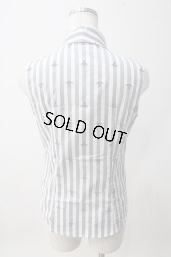 画像2: ヴィヴィアンウエストウッド 中古 / オーブ総刺繍ノースリーブブラウス 1 ブルー×ホワイト  Y-25-06-18-028-bl-SZ-ZY (2)