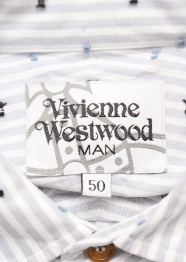 画像4: ヴィヴィアンウエストウッド MAN 中古 / CLASSIC STRIPE SHIRTS 50 グレー×ホワイト  Y-25-07-20-037-bl-SZ-ZY (4)