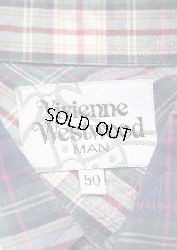 画像4: ヴィヴィアンウエストウッド MAN 中古 / チェックシャツ 50 グリーンｘ青  Y-25-07-20-060-ts-AS-ZH (4)