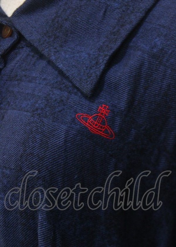 画像3: ヴィヴィアンウエストウッド 中古 / 単色オーブ刺繍チェック柄ウールワンピース 00 紺  Y-25-07-20-068-op-SZ-ZY (3)