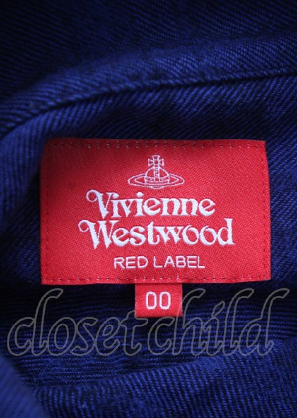 画像4: ヴィヴィアンウエストウッド 中古 / 単色オーブ刺繍チェック柄ウールワンピース 00 紺  Y-25-07-20-068-op-SZ-ZY (4)