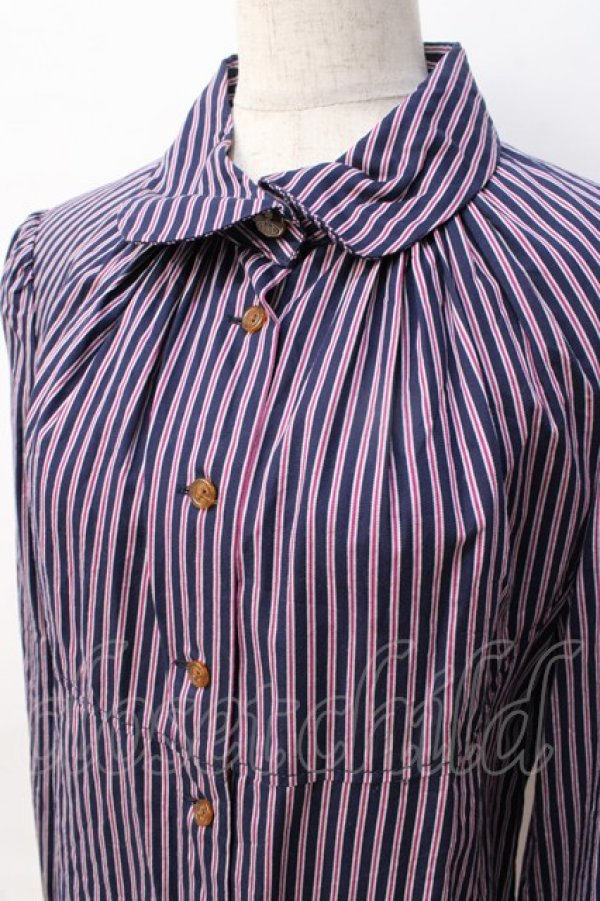 画像4: ヴィヴィアンウエストウッド 中古 / ストライプブラウス 3 ネイビー  Y-25-08-20-018-bl-SZ-ZY (4)