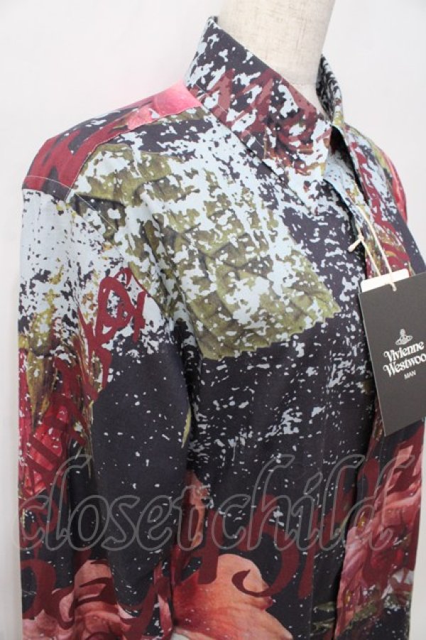 画像4: ヴィヴィアンウエストウッド MAN 中古 / "FREEDOM FIGHTER PUZZLE ROSE" ビッグクラシックシャツ 46 ブルー  Y-25-08-20-019-bl-SZ-ZY (4)