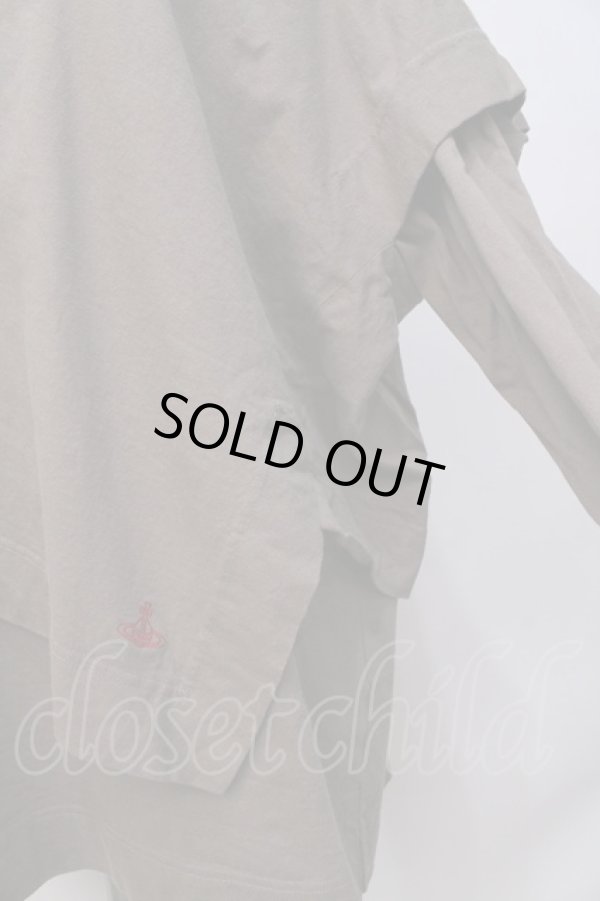 画像4: ヴィヴィアンウエストウッド 中古 / 変形レイヤードオーブ刺繍カットソー 00 カーキ  Y-25-08-20-031-to-SZ-ZY (4)