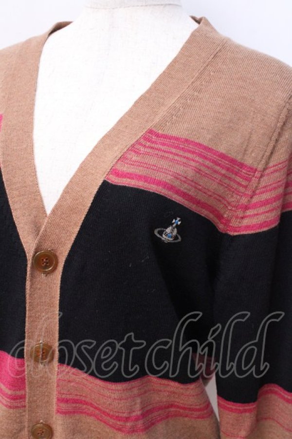 画像4: ヴィヴィアンウエストウッド MAN 中古 / オーブ刺繍ボーダーカーディガン 44 ブラウン  Y-25-08-20-037-to-SZ-ZY (4)