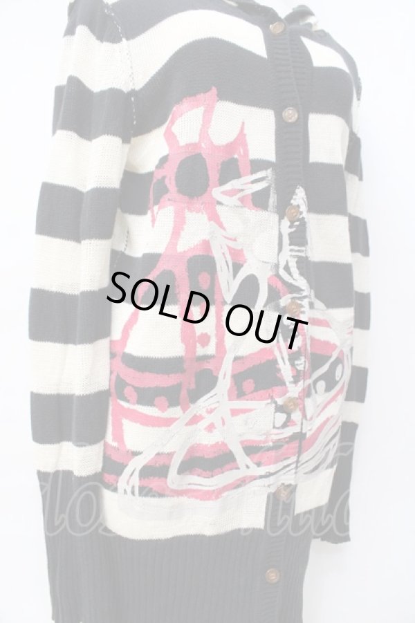 画像4: ヴィヴィアンウエストウッド 中古 / BIGオーブボーダーフーデッドカーディガン 2 黒×オフ  Y-25-08-20-038-to-SZ-ZY (4)