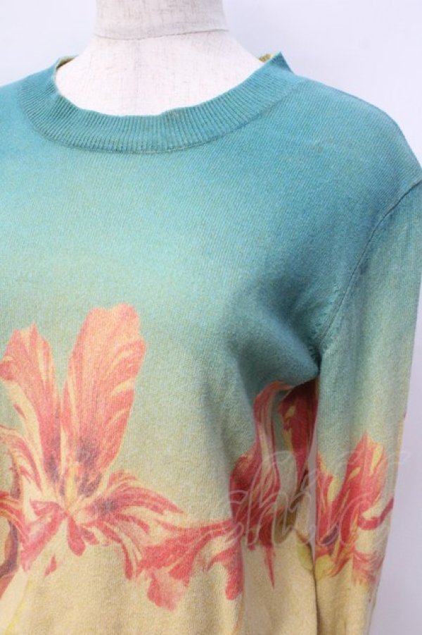 画像4: ヴィヴィアンウエストウッド 中古 / 花柄グラデーションニット 2 グリーン×イエロー  Y-25-08-20-049-to-SZ-ZY (4)