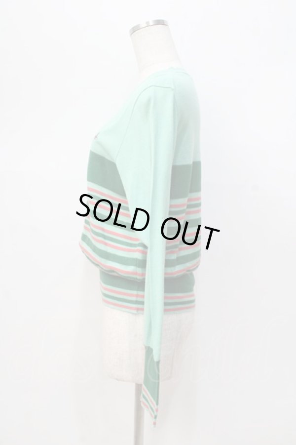 画像2: ヴィヴィアンウエストウッド 中古 / 単色オーブ刺繍ボーダーニットトップス 02 グリーン  Y-25-08-20-050-ba-SZ-ZY (2)