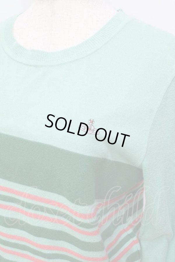 画像4: ヴィヴィアンウエストウッド 中古 / 単色オーブ刺繍ボーダーニットトップス 02 グリーン  Y-25-08-20-050-ba-SZ-ZY (4)