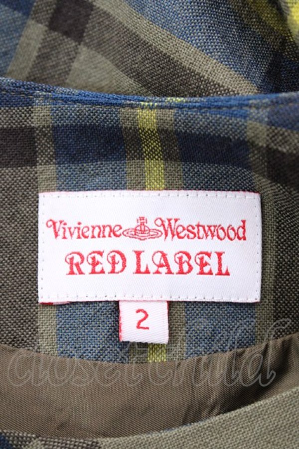 画像4: ヴィヴィアンウエストウッド 中古 / チェックノースリーブワンピース 2 カーキ  Y-25-09-10-031-op-SZ-ZY (4)