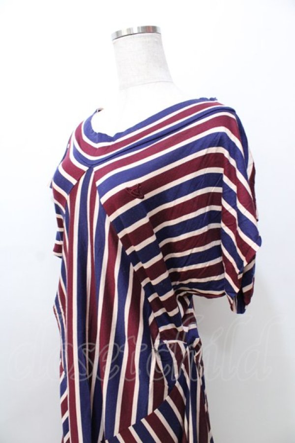 画像3: ヴィヴィアンウエストウッド 中古 / マルチストライプ変形ワンピース 2 ネイビー×レッド×ベージュ  Y-25-09-10-032-op-SZ-ZY (3)