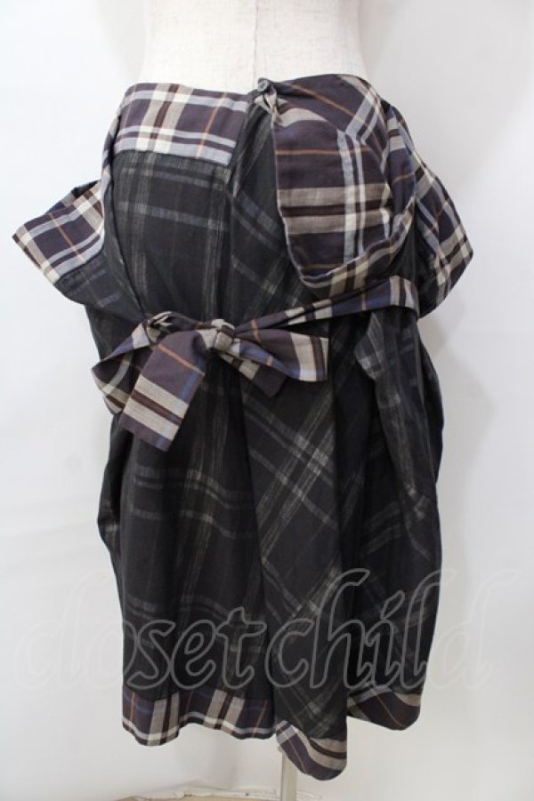 画像2: ANGLOMANIA 中古 / リボンベルト付キチェック柄スカート 40 ブラック×パープル  Y-25-09-10-035-sk-SZ-ZY (2)
