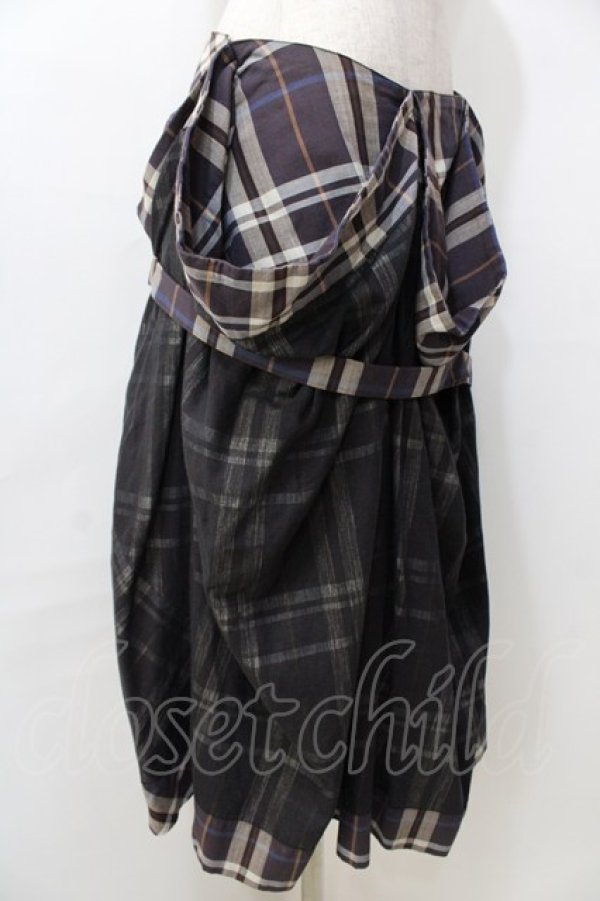画像4: ANGLOMANIA 中古 / リボンベルト付キチェック柄スカート 40 ブラック×パープル  Y-25-09-10-035-sk-SZ-ZY (4)