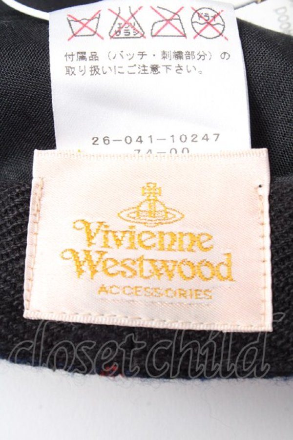 画像5: ヴィヴィアンウエストウッド 中古 / フラワー刺繍チェック柄キャスケット  紺  Y-25-09-10-016-ha-SZ-ZY (5)