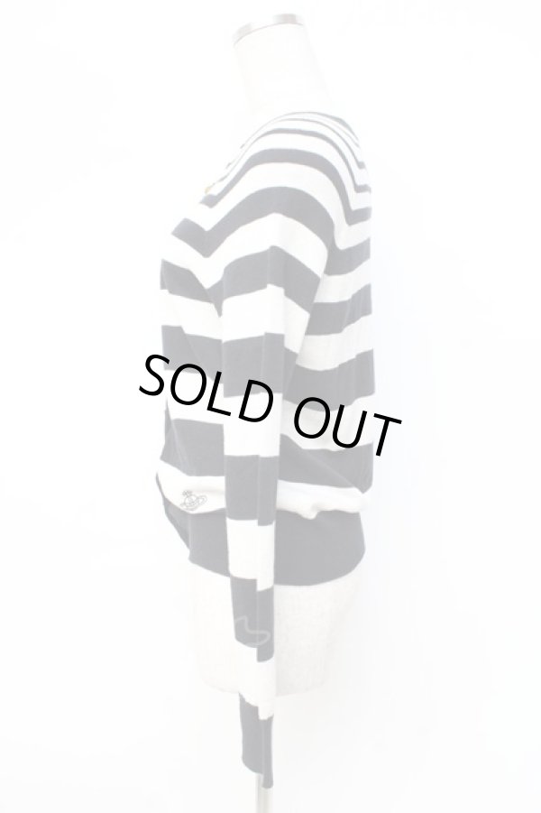 画像2: ヴィヴィアンウエストウッド 中古 / ラインオーブ刺繍ボーダーカーディガン 2 オフホワイト×ブラック  Y-25-09-17-032-to-IG-ZY (2)