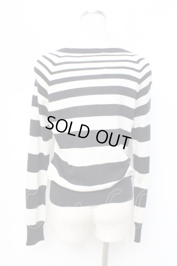 画像3: ヴィヴィアンウエストウッド 中古 / ラインオーブ刺繍ボーダーカーディガン 2 オフホワイト×ブラック  Y-25-09-17-032-to-IG-ZY (3)