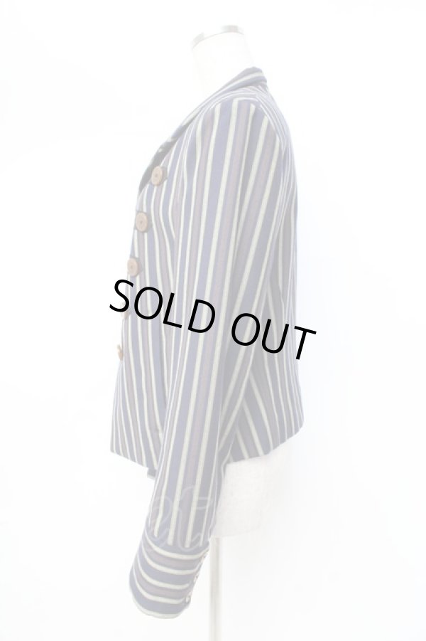 画像2: ヴィヴィアンウエストウッド MAN 中古 / ストライプショートナポレオンジャケット 46 ネイビー系  Y-25-09-17-037-jc-YM-ZY (2)