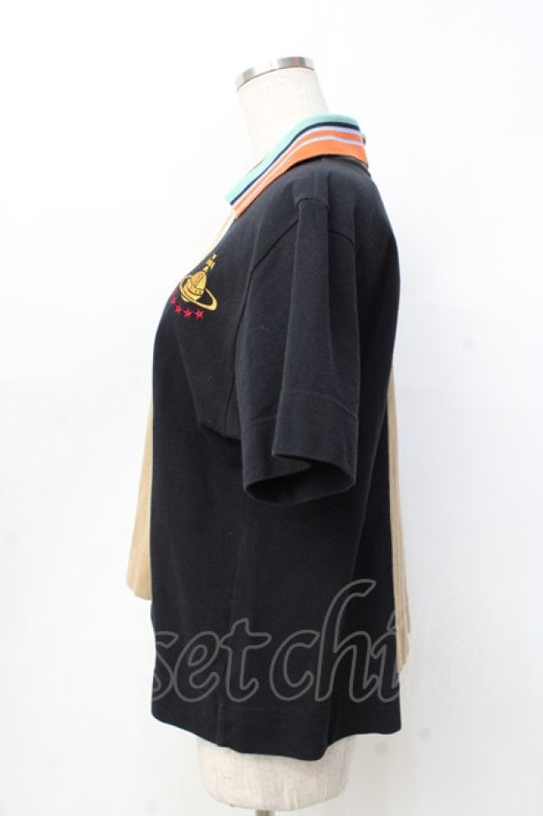画像2: ヴィヴィアンウエストウッド 中古 / リメイクPOLOトップ オーブスター刺繍 00 黒×ベージュ  Y-25-09-17-054-to-SZ-ZY (2)