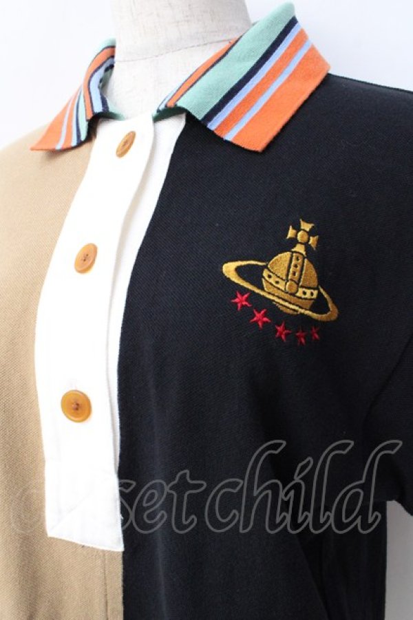 画像4: ヴィヴィアンウエストウッド 中古 / リメイクPOLOトップ オーブスター刺繍 00 黒×ベージュ  Y-25-09-17-054-to-SZ-ZY (4)