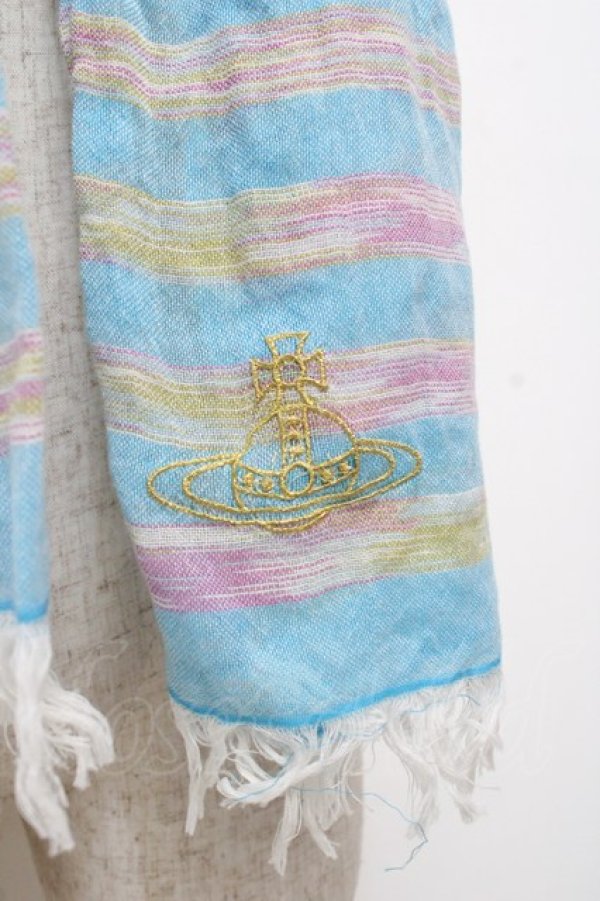 画像2: ヴィヴィアンウエストウッド 中古 / オーブ刺繍ストール  サックス  Y-25-09-17-009-gd-SZ-ZY (2)