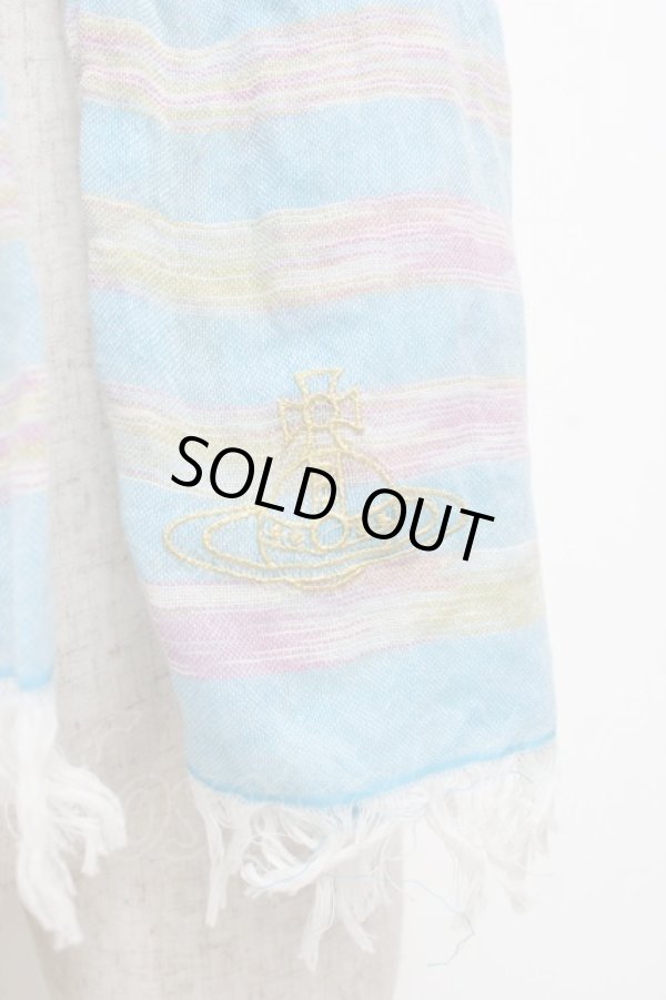 画像2: ヴィヴィアンウエストウッド 中古 / オーブ刺繍ストール  サックス  Y-25-09-17-009-gd-SZ-ZH (2)