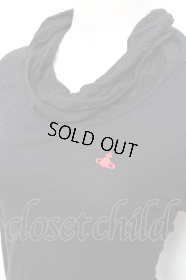 画像4: ヴィヴィアンウエストウッド 中古 / 単色オーブ刺繍ハイネック長袖カットソール 1 ブラック  Y-25-10-12-042-to-SZ-ZY (4)