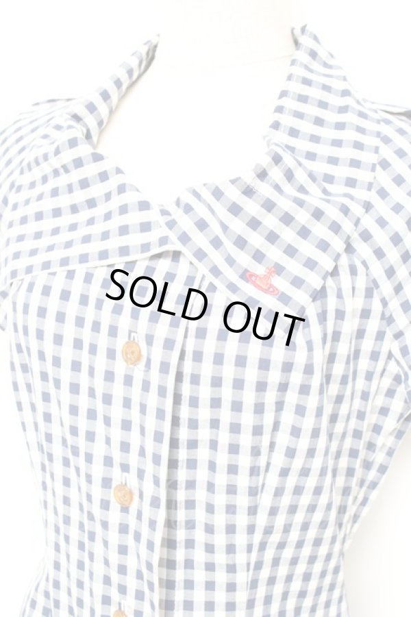 画像4: ヴィヴィアンウエストウッド 中古 / ギンガムチェックシャツワンピース 2 青  Y-25-10-12-046-op-SZ-ZY (4)