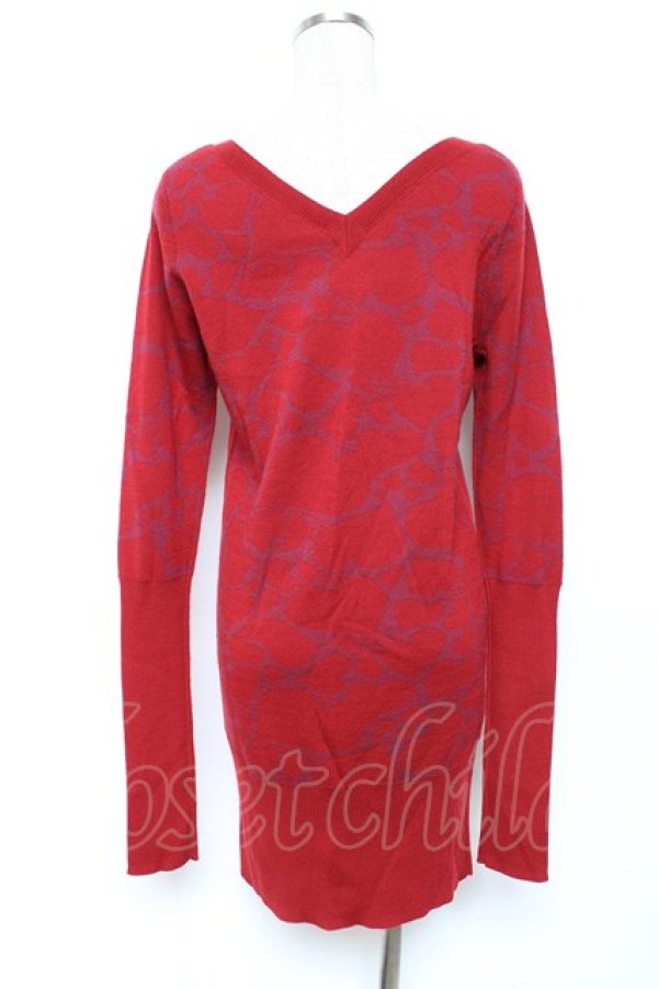 画像2: ヴィヴィアンウエストウッド 中古 / ハートジャガードニットワンピース 2 レッド  Y-25-10-12-047-op-SZ-ZY (2)